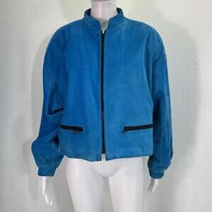 Vtg Y2K 1980’s Chia L Teal Turquoise Suede  Cropped Jacket Streetwear Colorblock